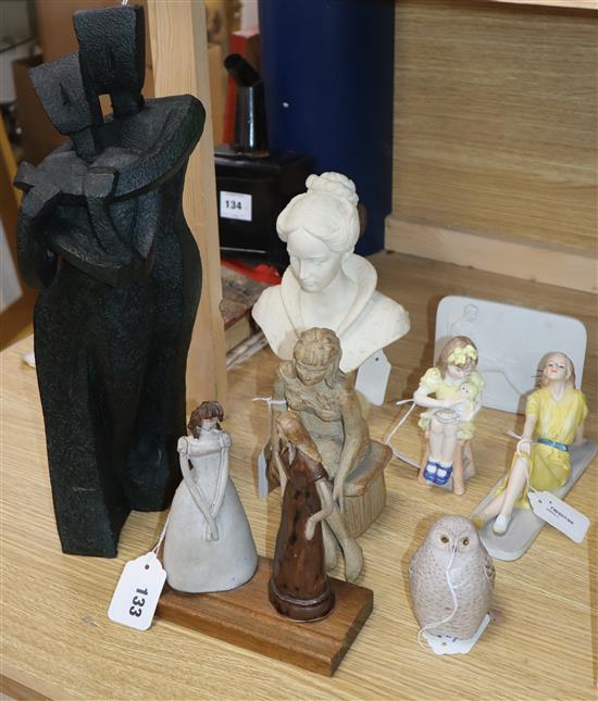 A Royal Worcester figure, Katies Day - Teatime and various figural ornaments,